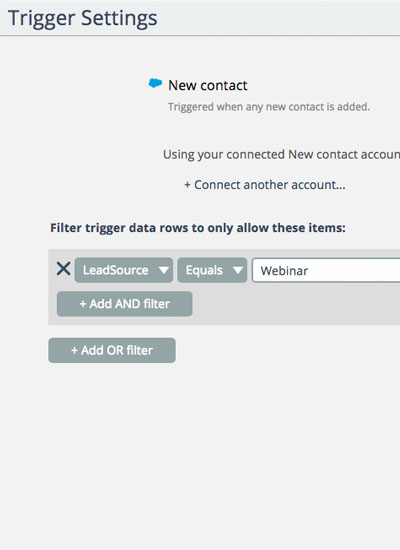 Trigger filter Settings for Salesforce