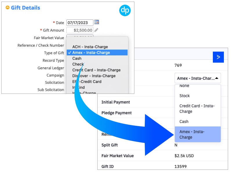 DonorPerfect codes synced with ActiveCampaign drop downs